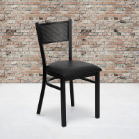 Flash Furniture Hercules Series Black Grid Back Metal Restaurant Chair with Black Vinyl Seat XU-DG-60115-GRD-BLKV-GG
